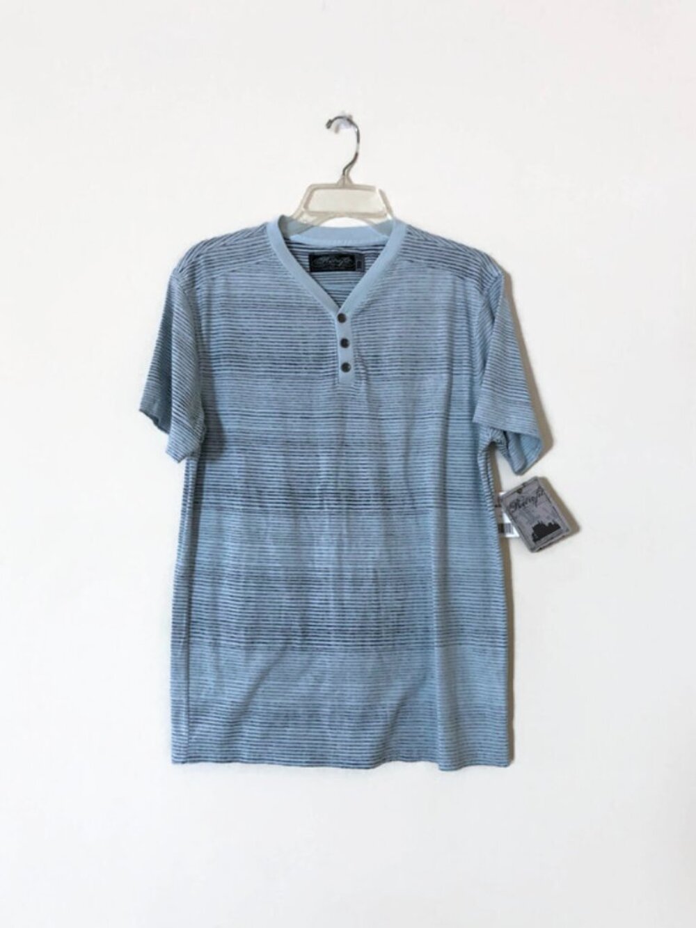 Retrofit. Light blue grey striped T shirt